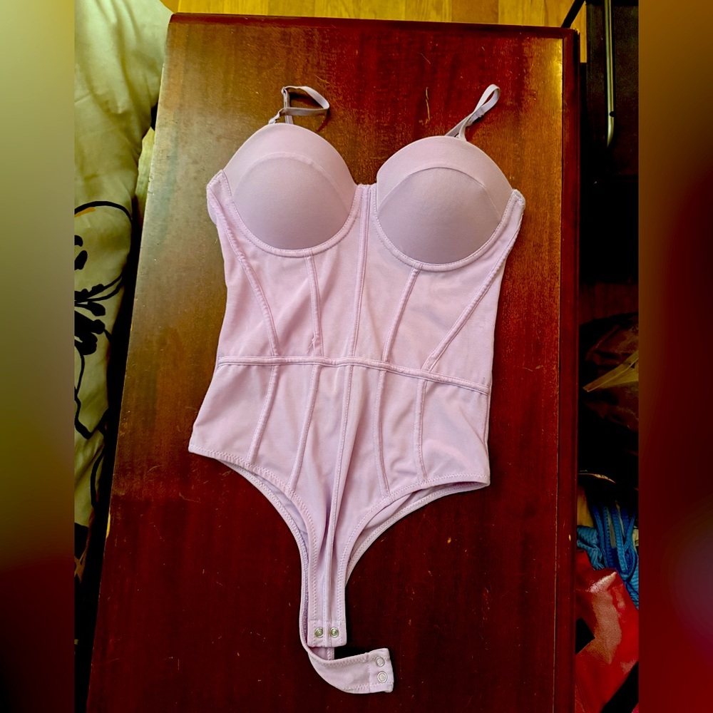 Mesh corset bustier bodysuit in purple